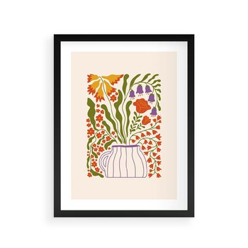 Plakat w ramie 30x40 - Świeżość Kwiatów - kwiaty w wazonie, minimalistyczna kompozycja - rama czarna