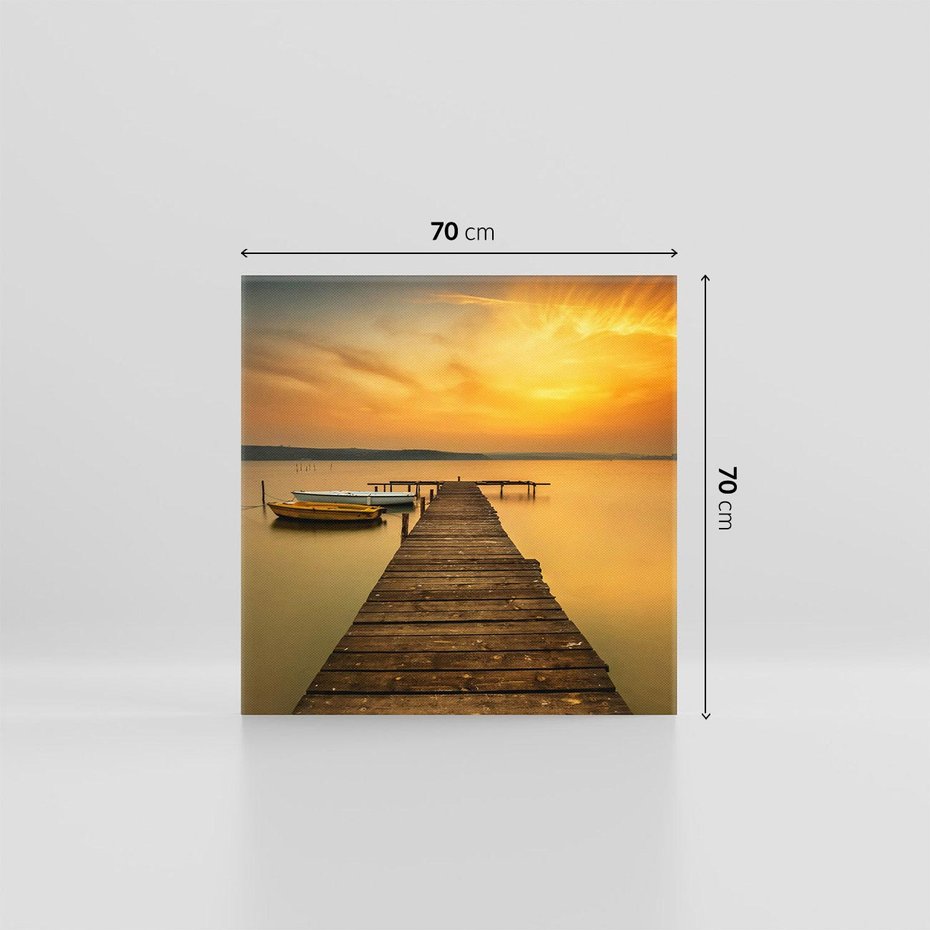 Obraz na płótnie 70x70 - Zachód słońca nad jeziorem: Piękno natury - zachód, słońca