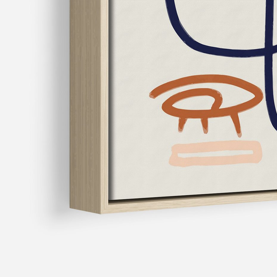 Obraz w ramie 50x70 - Abstrakcyjne Mrugnięcie - abstrakcja w stylu picasso, beżowe tło - rama drewno