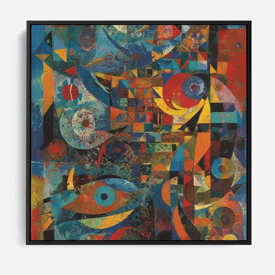 Obraz w ramie 50x50 - Migotliwe Przesunięcia Konturów - abstrakcyjny obraz, sztuka abstrakcji - rama czarna