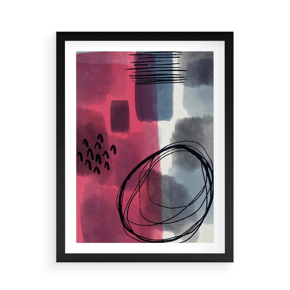 Plakat w ramie 50x70 - Formy w Różu i Granacie - abstrakcja, różne formy - rama czarna