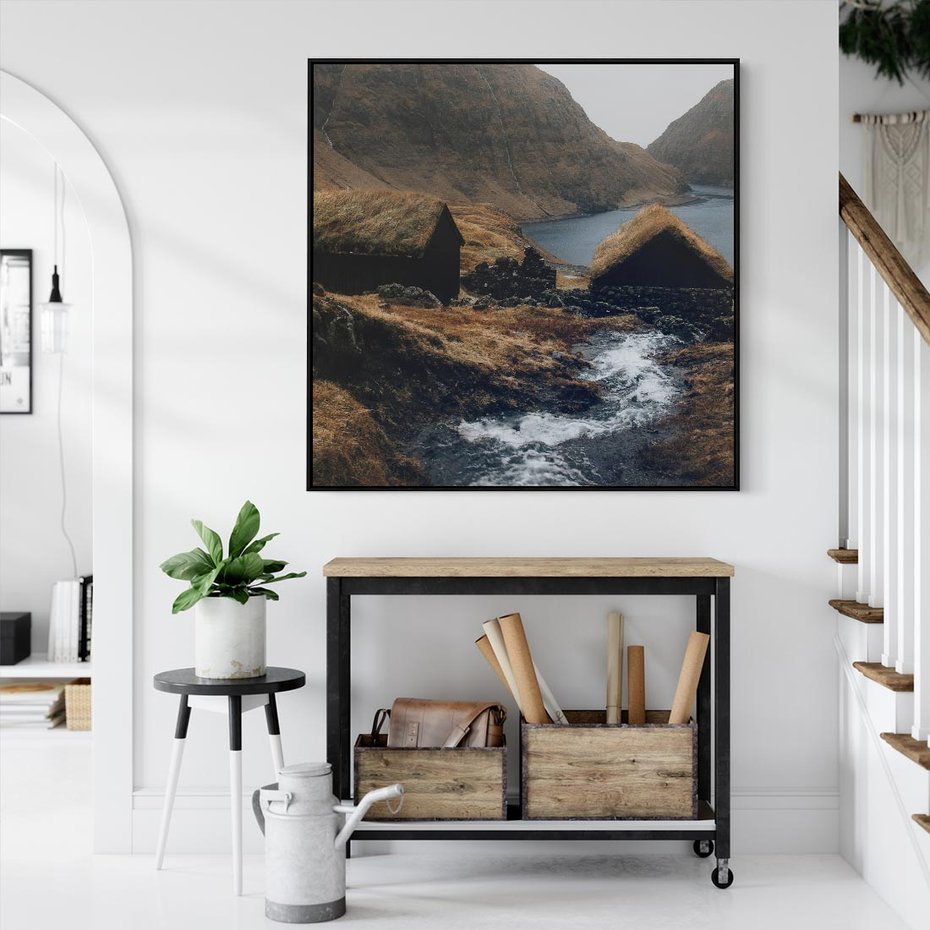 Obraz w ramie 50x50 - Spokój Natury - skandynawski, pejzaż - rama czarna