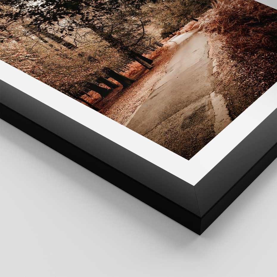 Plakat w ramie 40x50 - Magia Jesieni: Pejzaż Parku w Odcieniach Żółci - jesień, park - rama czarna