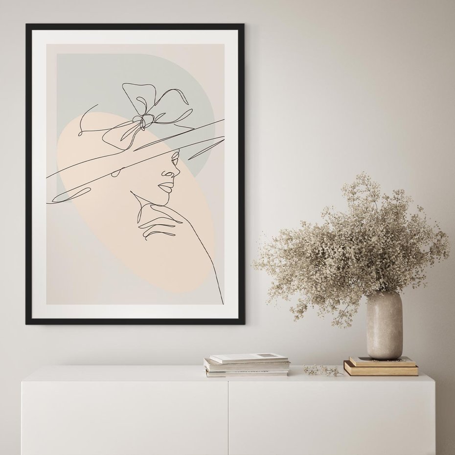 Plakat w ramie 50x70 - Twarz Kobiety w Pastelach - minimalistyczna grafika, pastelowe tłó - rama czarna