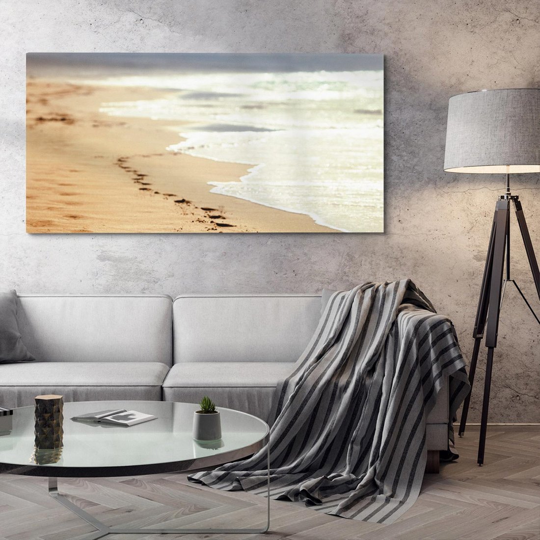 Obraz na płótnie 120x60 - Ślady stóp na plaży - plaża, ślady