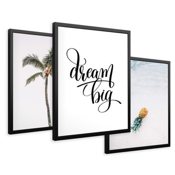 Zestaw obrazy w ramie 50x70 galeria - Cytat, motywacja, plaża, palma - rama czarna