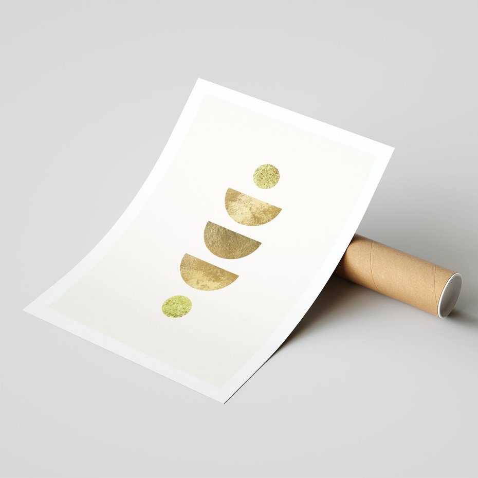 Plakat bez ramy 50x70 - Harmonijne Odbicia - geometryczne złote kształty, tekstura