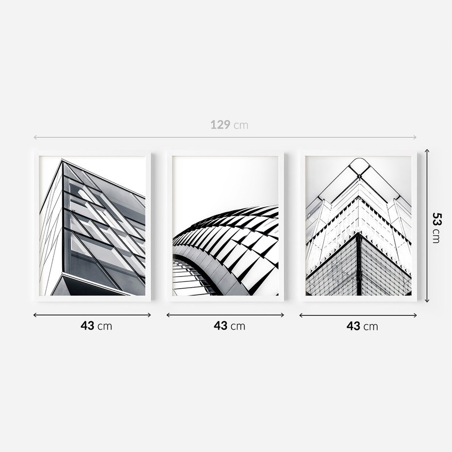 Zestaw obrazy w ramie 40x50 galeria - Architemtura, czarno, białe, fotografie - rama biała