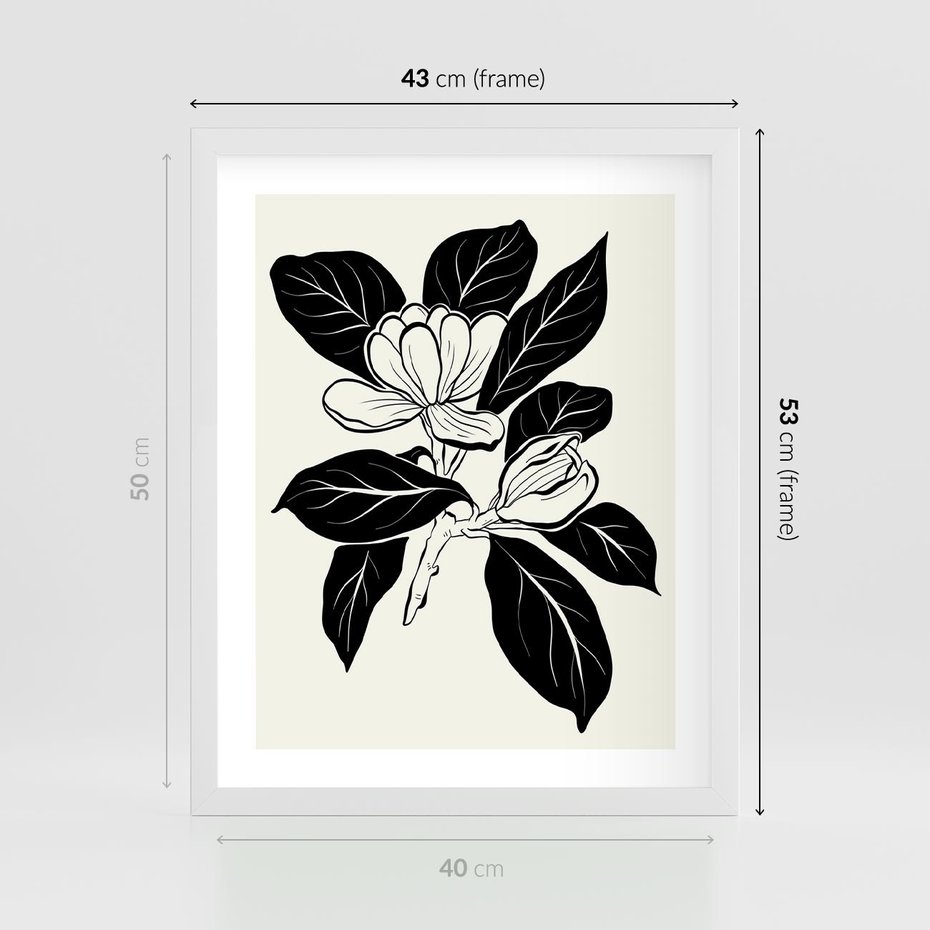 Plakat w ramie 40x50 - Spojrzenie w kształty kwiatów - kwiaty magnolii, minimalizm - rama biała