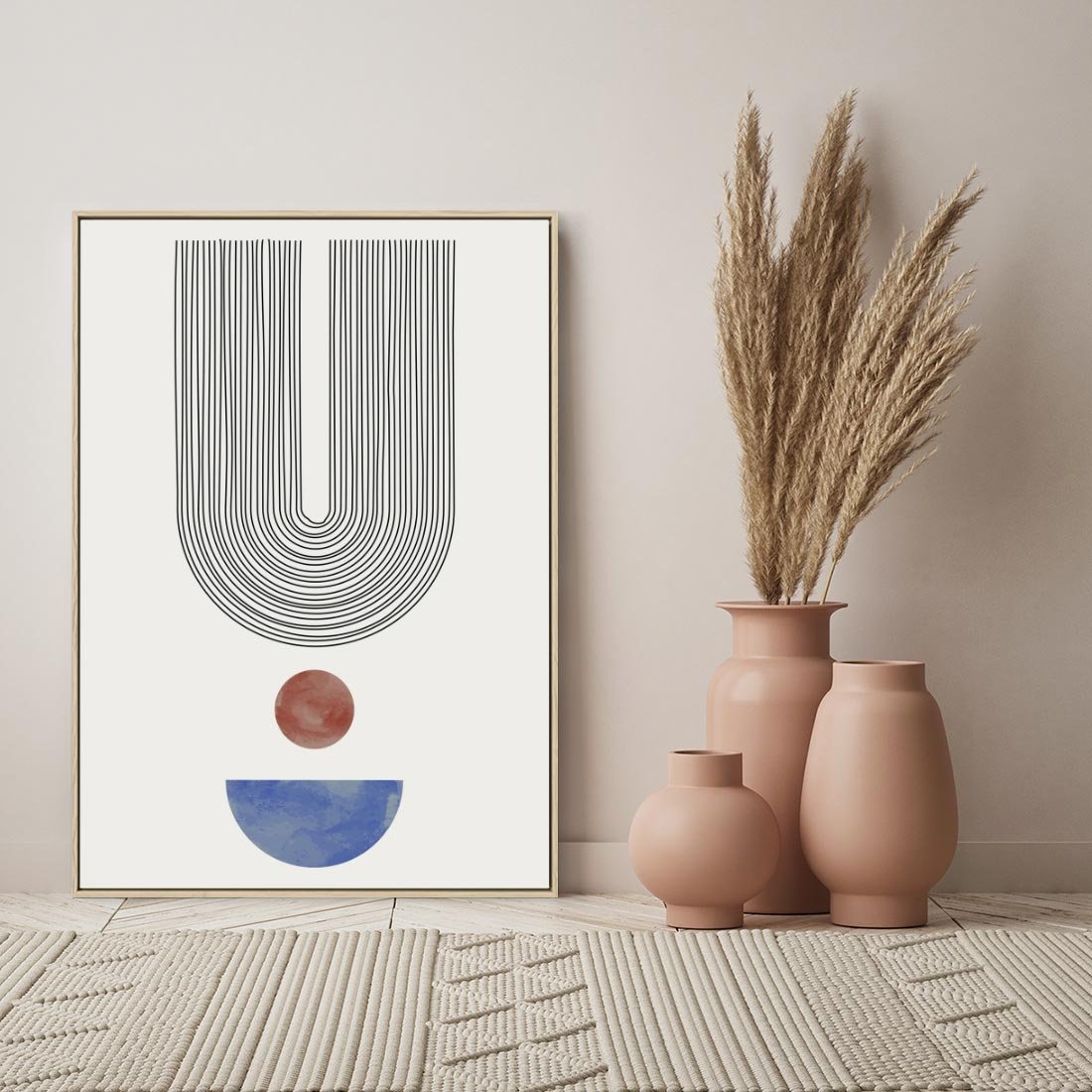 Obraz w ramie 80x120 - Rozplątane Wibracje - nowoczesny plakat, styl midcentury - rama drewno