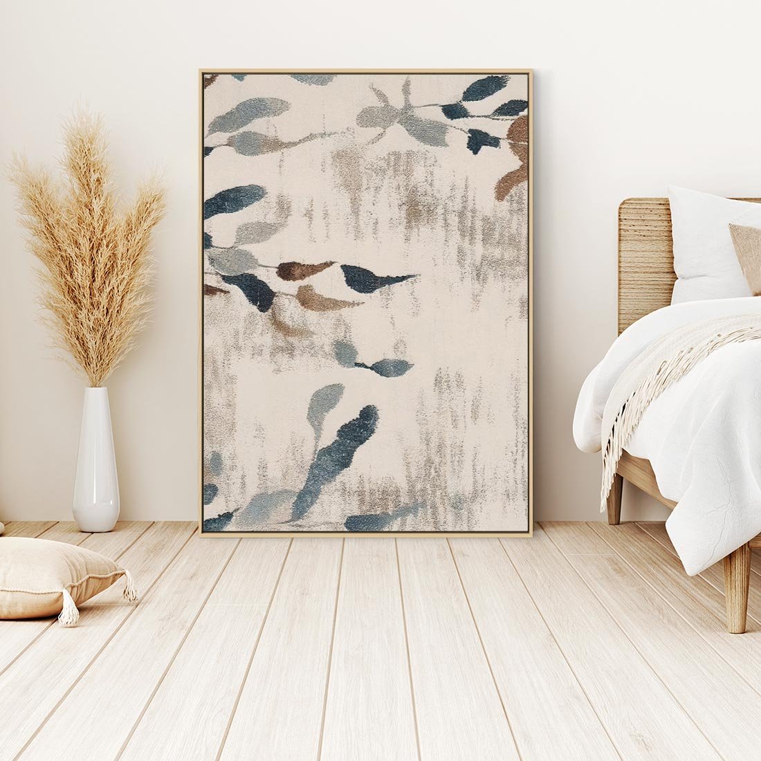 Obraz w ramie 50x70 - Refleksje liściowych barw - abstrakcyjne kształty, przypominają liście - rama drewno