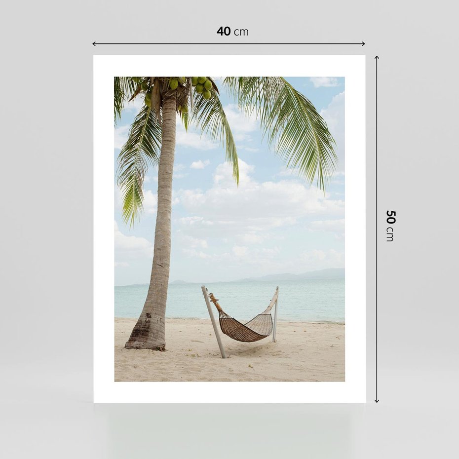 Plakat bez ramy 40x50 - Relaks na plaży - palma, hamak