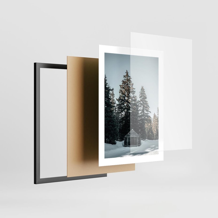 Plakat w ramie 30x40 - Chatka w Górach w Czasie Zimy - chatka w górach, zima - rama czarna