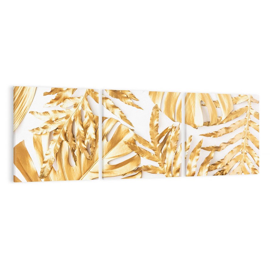 Obraz na płótnie 150x50 - Monstera Złote Liście - monstera, złote