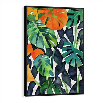 Obraz w ramie 50x70 - Tropikalne Pragnienia - akwarela, liście tropikalne - rama czarna