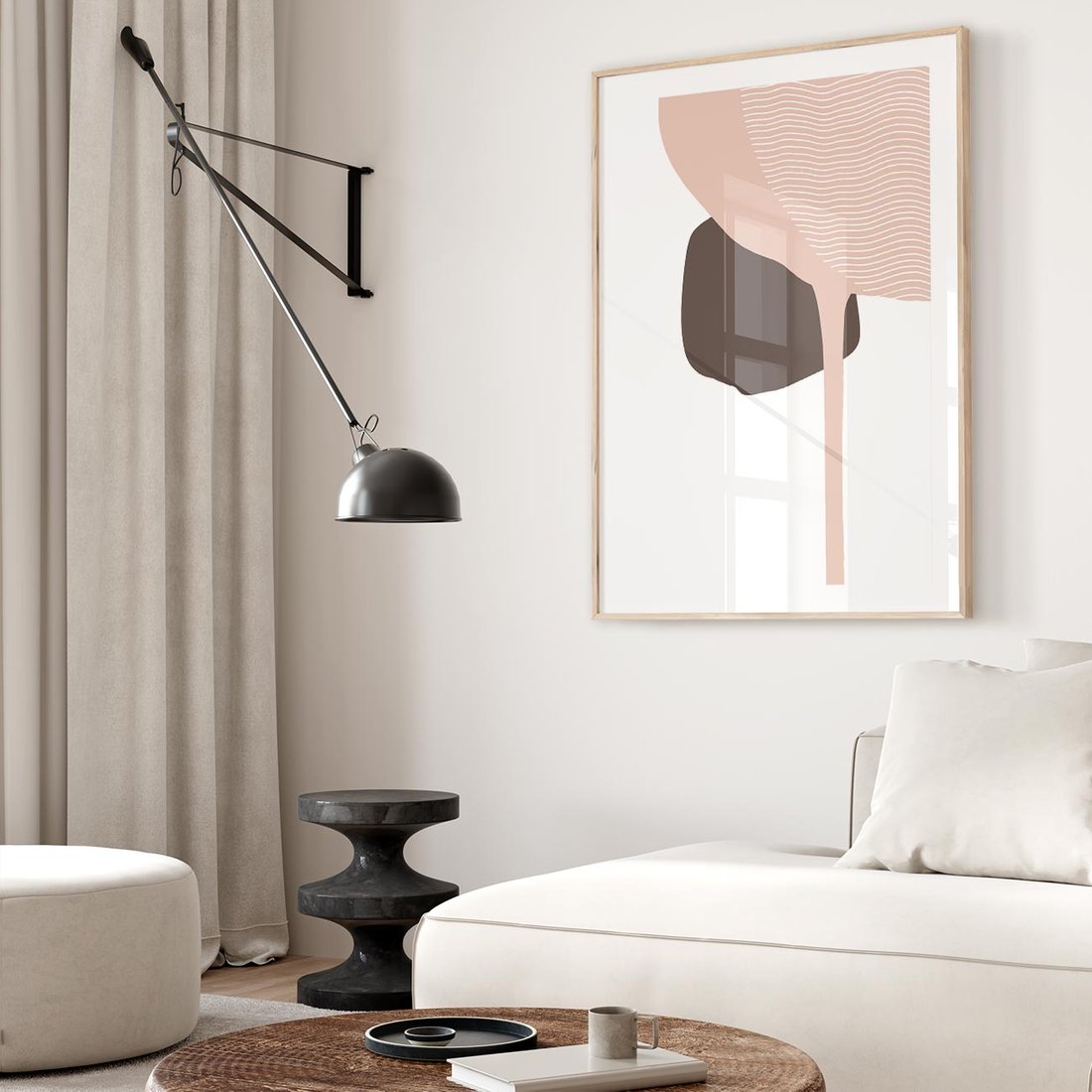 Plakat w ramie 50x70 - Wibracje Odbić Plam - abstrakcyjny obraz, rozlewające się plamy - rama drewno