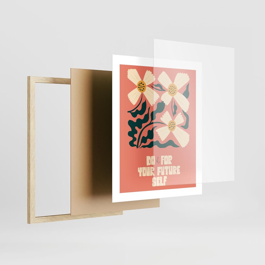 Plakat w ramie 40x50 - Mgliste Refleksje - nowoczesny plakat, różowe tło - rama drewno