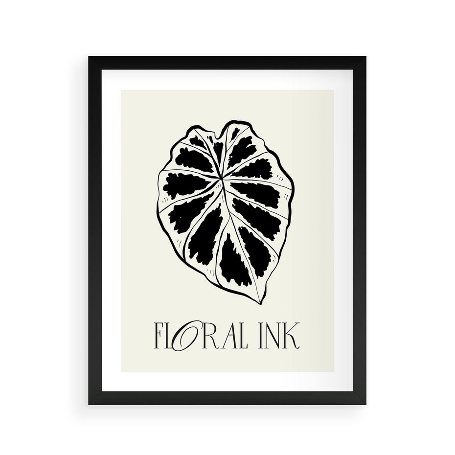 Plakat w ramie 40x50 - Zapisane na liściach wspomnienia - liść, czarny kontur na jasnym tle - rama czarna