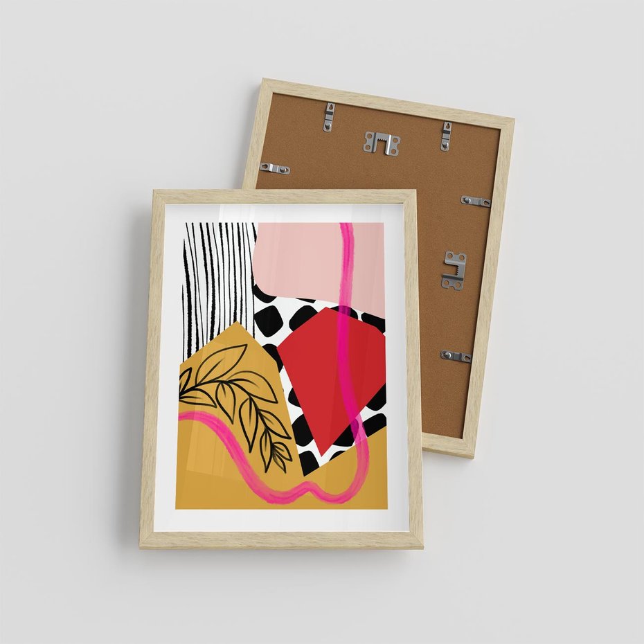 Plakat w ramie 30x40 - Wnętrza Form - abstrakcyjna kompozycja, różne tekstury - rama drewno