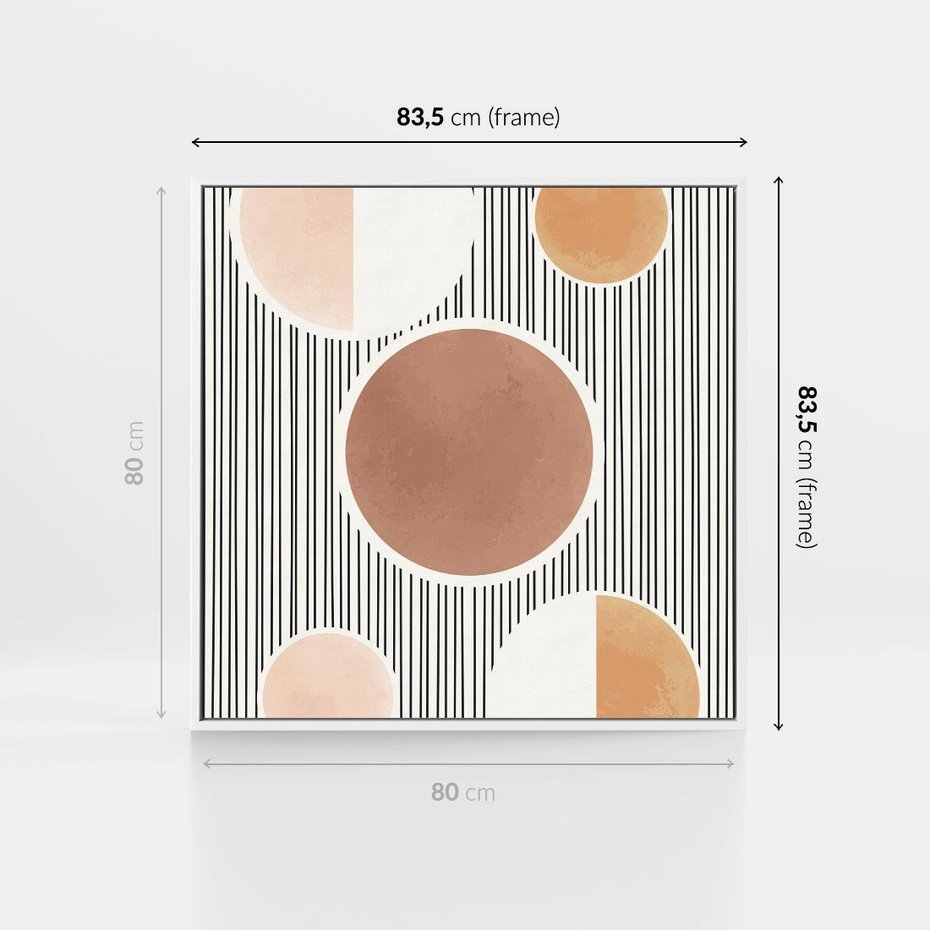 Obraz w ramie 80x80 - Rozplątane Granice - abstrakacyjna nowoczesna sztuka, koła okręgi - rama biała