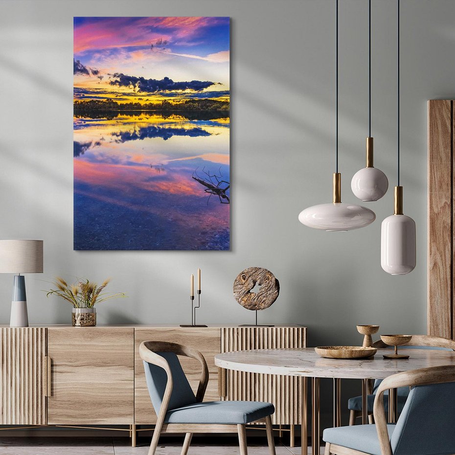 Obraz na płótnie 80x120 - Magiczny zachód słońca nad jeziorem - zachód, słońca