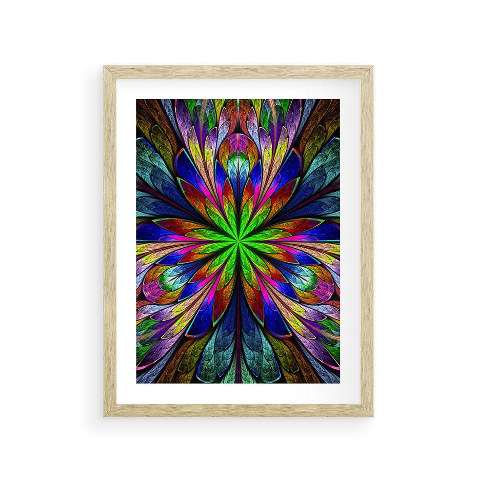 Plakat w ramie 30x40 - Witrażowa magia na płótnie - witraż, sztuka - rama drewno