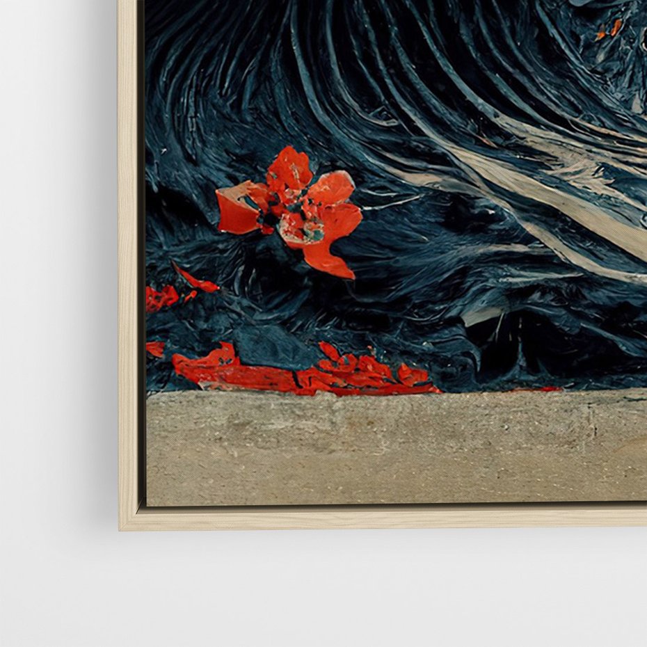 Obraz w ramie 50x70 - Requiem dla marzeń - sztuka japońska, fale oceanu - rama drewno