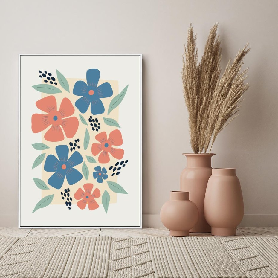 Obraz w ramie 70x100 - Kolorowe liście tęsknot - minimalistyczny plakat, grafika - rama biała