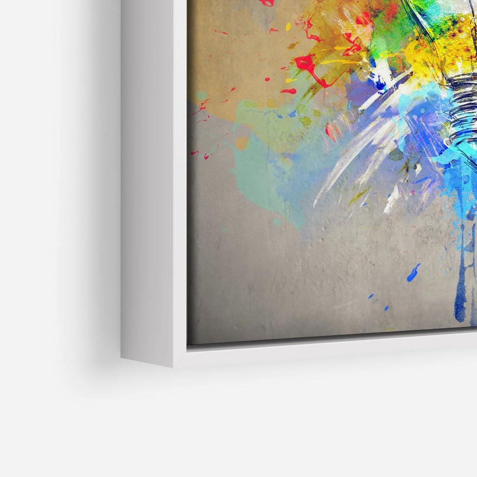 Obraz w ramie 50x50 - Kolory Kreatywnej Koncepcji - abstrakcyjna grafika, szkic żarówki - rama biała