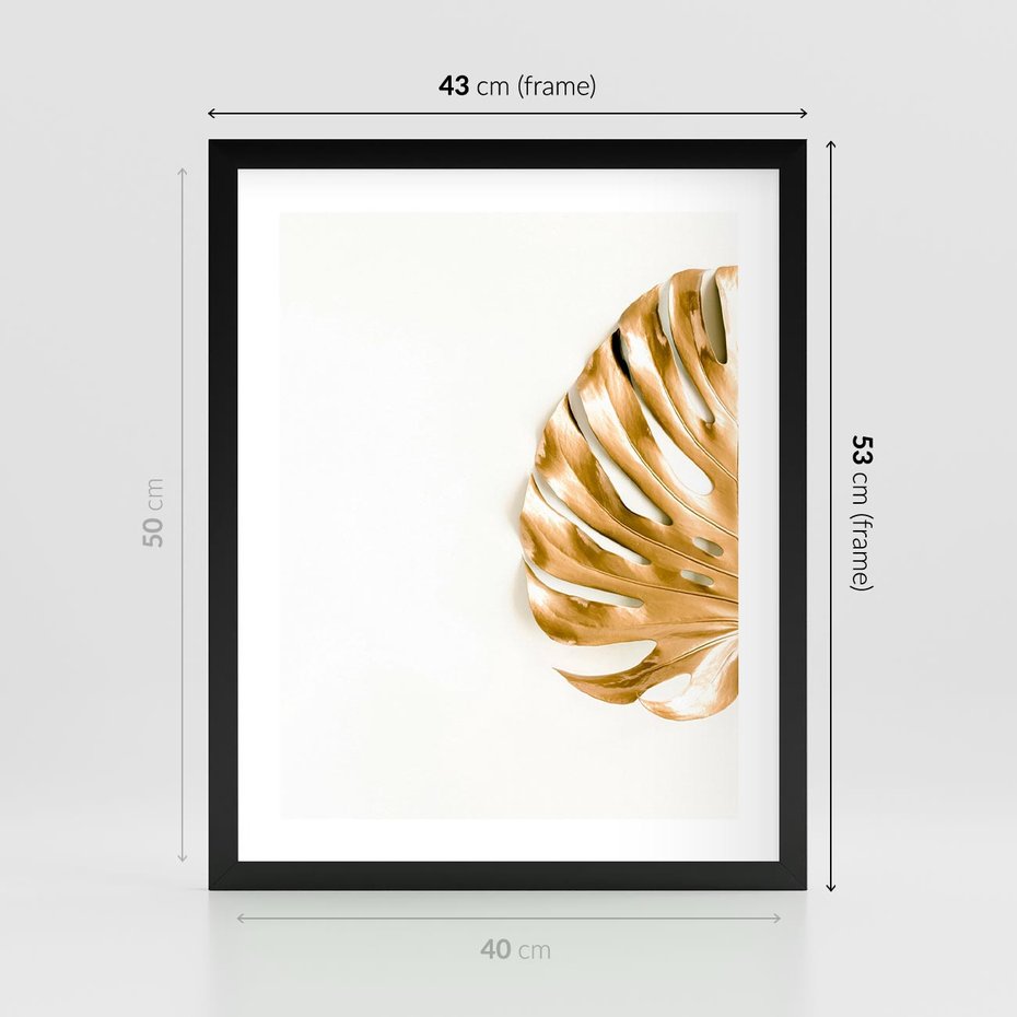Plakat w ramie 40x50 - Przyjemność dla Oczu - złote, liście - rama czarna
