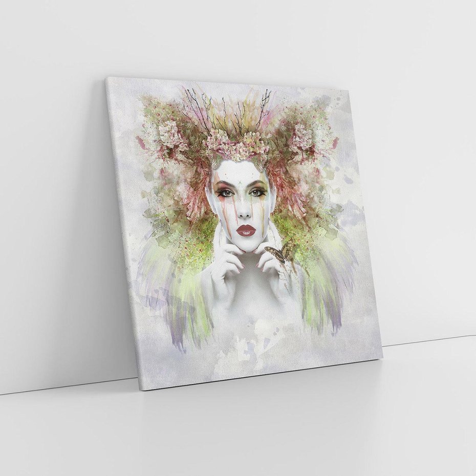 Obraz na płótnie 40x40 - Abstrakcyjna Ekspresja - Twarz w Kwiatowym Wirze - abstrakcja, twarz