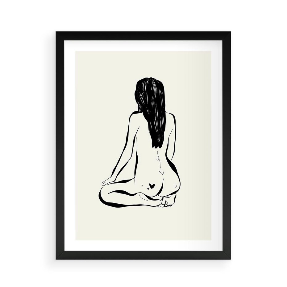 Plakat w ramie 50x70 - Minimalistyczna Piękność: Kobieta w Sztuce - grafika minimalizm, rysunek kobiety - rama czarna