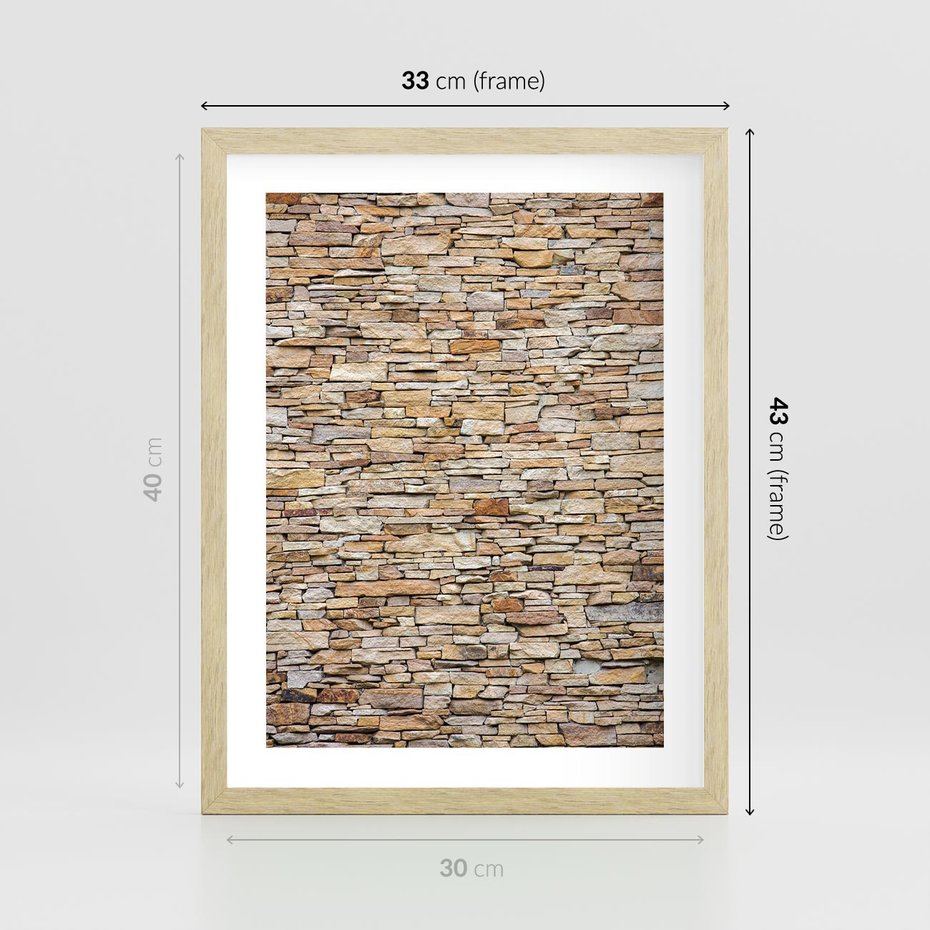 Plakat w ramie 30x40 - Mur z cegieł - surowa elegancja - mur, cegły - rama drewno