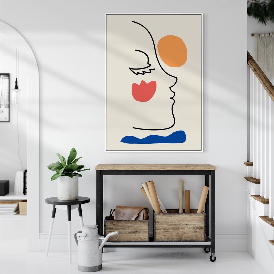 Obraz w ramie 70x100 - Taniec Przenikających Plam - abstrakcyjny obraz, przypomina twarz - rama biała