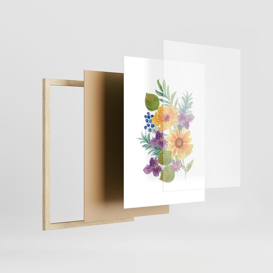 Plakat w ramie 50x70 - Kwiatowe Inspiracje - akwarelowe polne kwiaty, minimalistyczny plakat - rama drewno