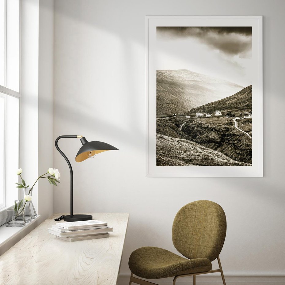 Plakat bez ramy 21x30 - Domki w Górach - czarno biała fotografia, górski pejzaż