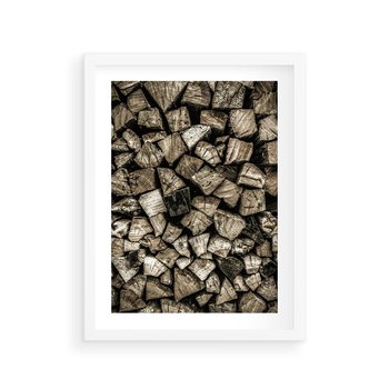 Plakat w ramie 30x40 - Piękno Drewna - belki drewna, drewno - rama biała