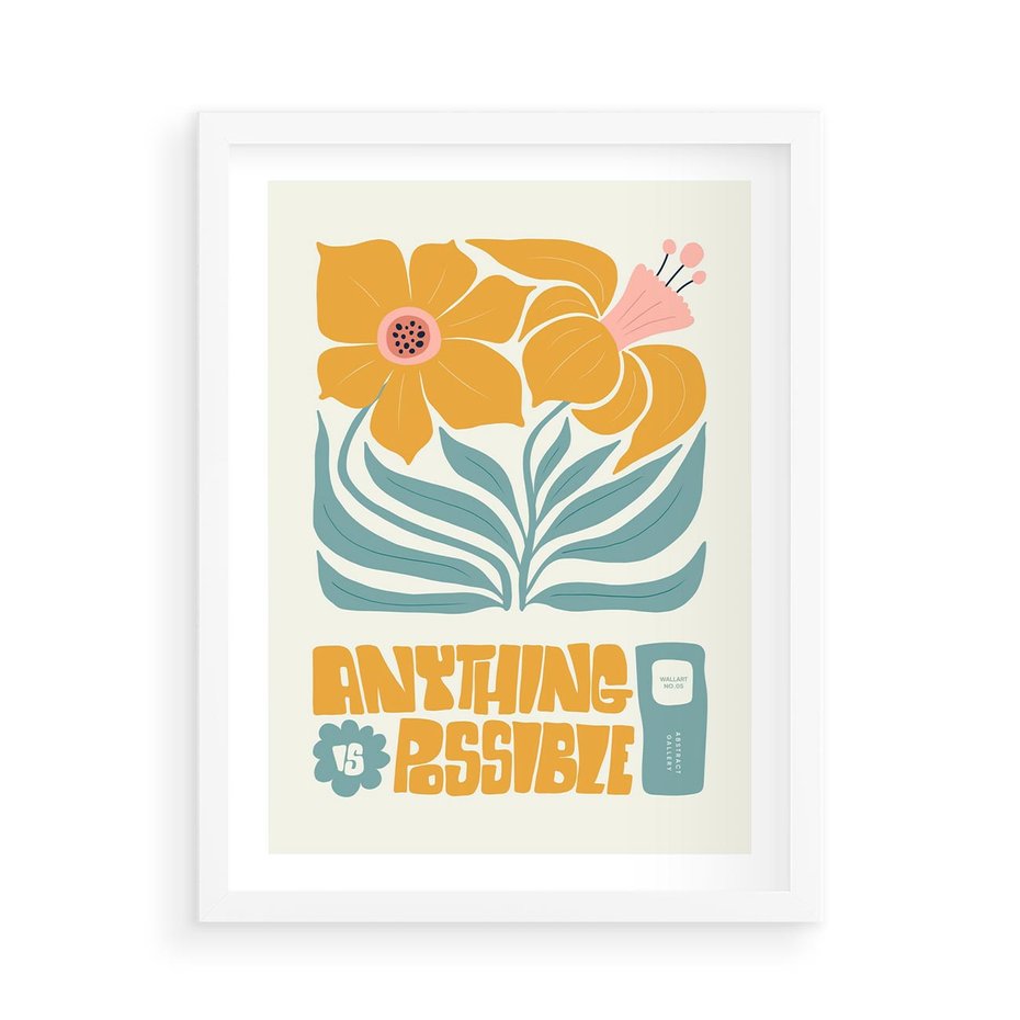 Plakat w ramie 50x70 - Kolorowa Harmonia - sztuka nowoczesna, pastelowe kwiaty - rama biała