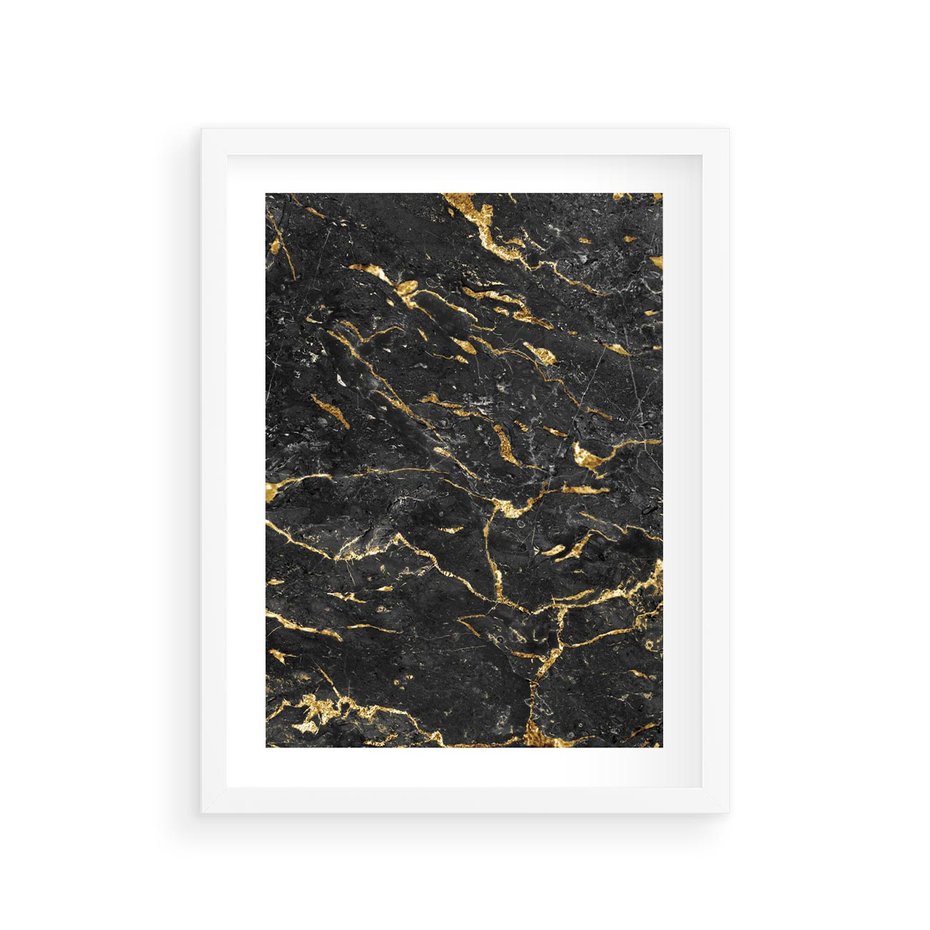 Plakat w ramie 30x40 - Egzotyczny Blask - marmur, złoto - rama biała