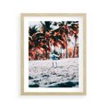 Plakat w ramie 40x50 - Tropikalna Uroda: Plaża z Mewą - tropikalna plaża, mewa na piasku - rama drewno
