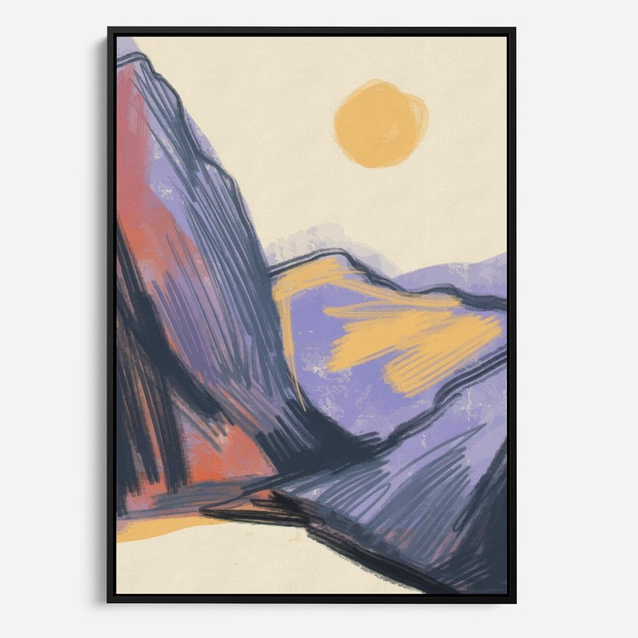 Obraz w ramie 50x70 - Ponad Szczytami - pastelowy krajobraz, nowoczesny plakat - rama czarna