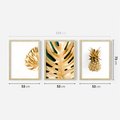 Zestaw obrazy w ramie 50x70 galeria - Złoty, ananas, monstera, gold - rama drewno