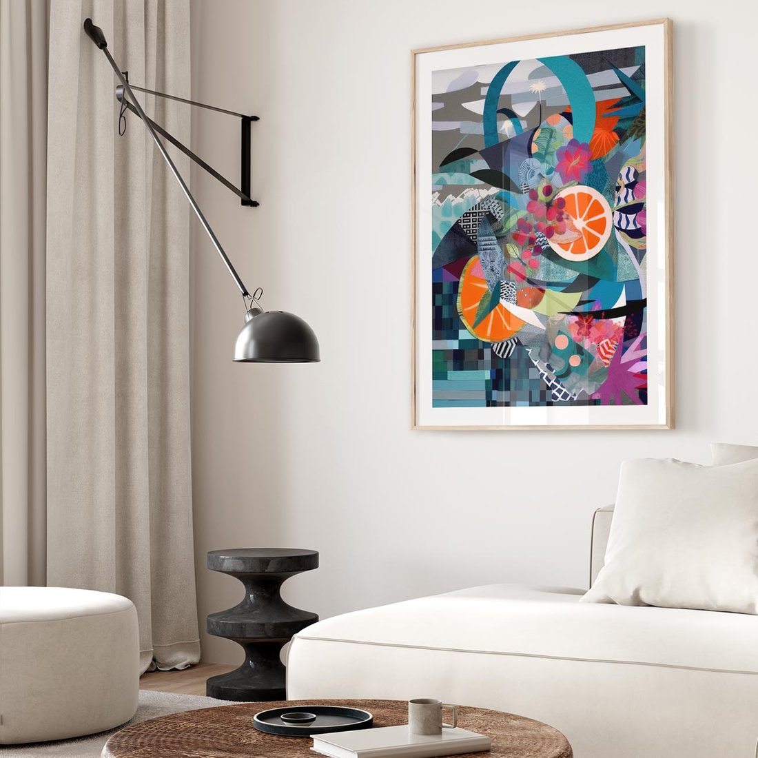 Plakat w ramie 50x70 - Migocące Widoki Harmonii - abstrakcyjny obraz, jak picasso - rama drewno