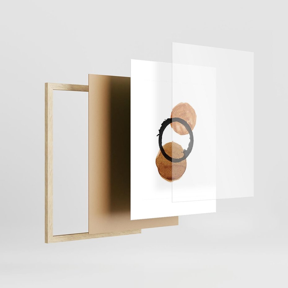 Plakat w ramie 50x70 - Japandi Geometria: Minimalistyczna Grafika - japońska sztuka, geometria - rama drewno