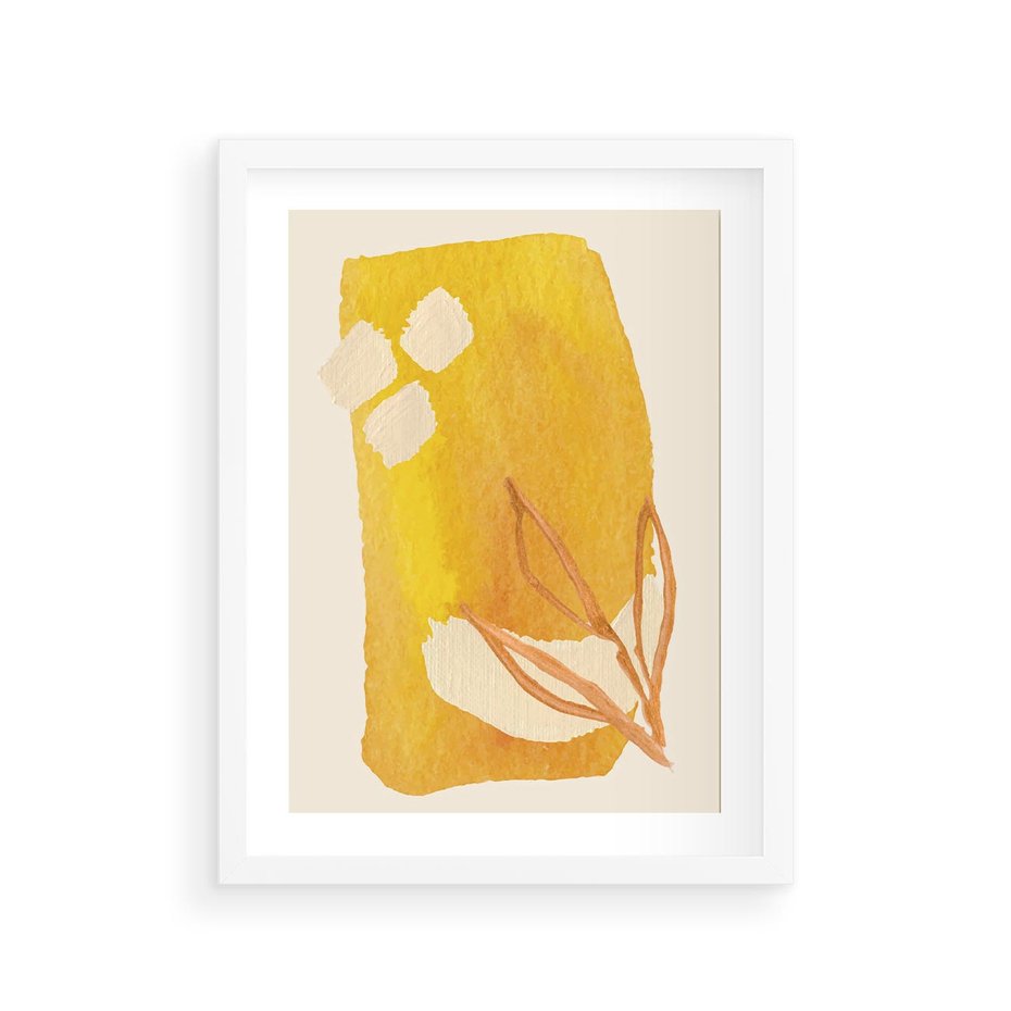 Plakat w ramie 30x40 - Kolorowe Marzenia - abstrakcyjna żółta plama, akwarela - rama biała