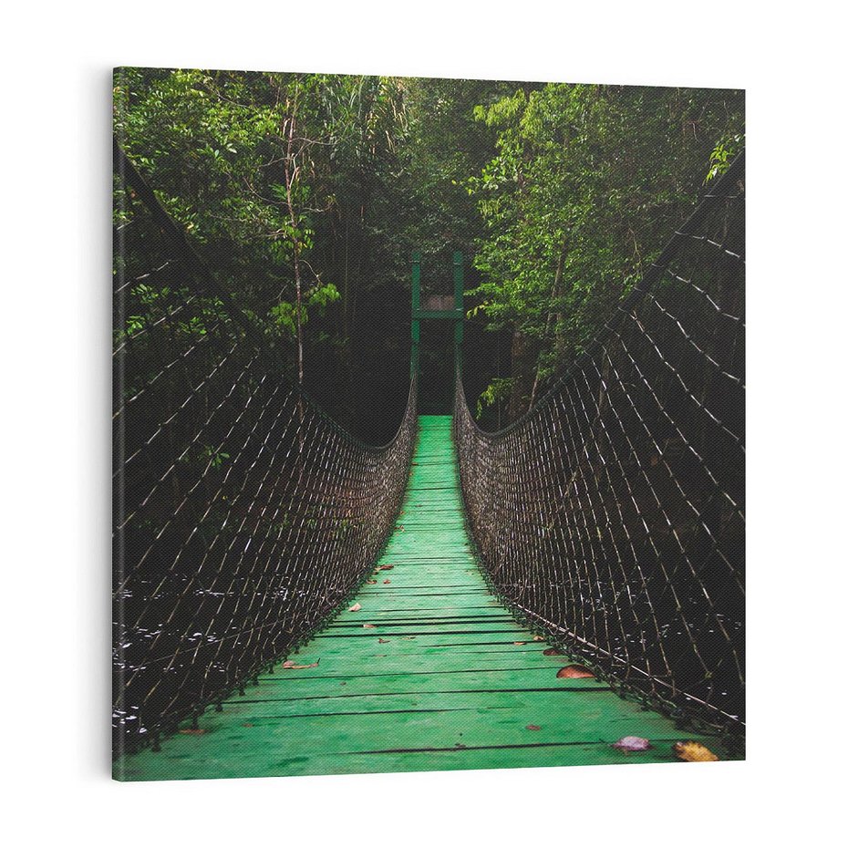 Obraz na płótnie 70x70 - Most linowy w lesie - most, linowy