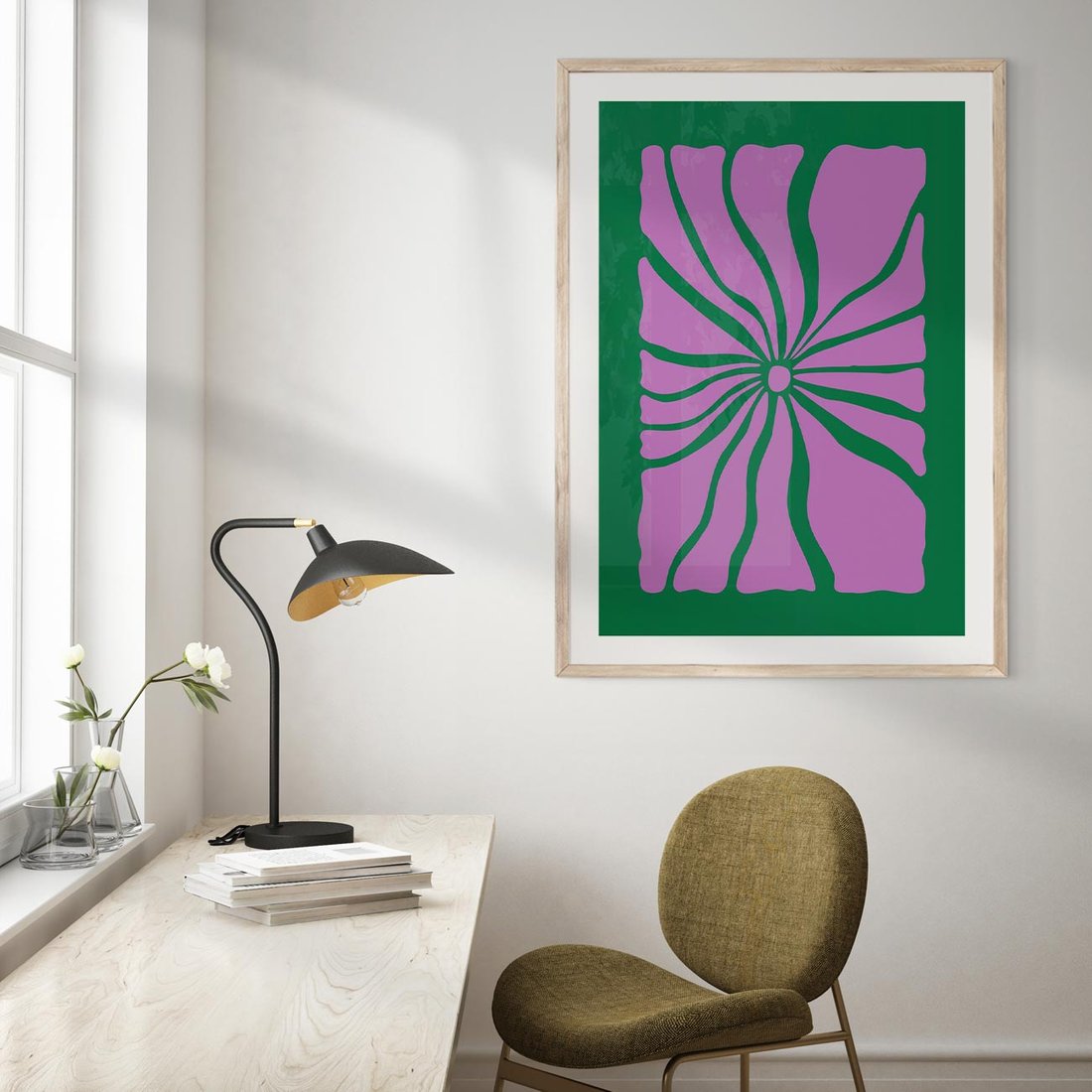 Plakat w ramie 40x50 - Bezczasowe Impresje - abstrakcyjny plakat, boho styl - rama drewno