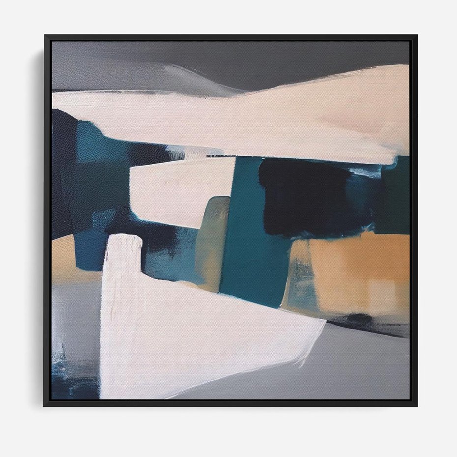 Obraz w ramie 50x50 - Turkusowe Maźnięcia - obraz, abstrakcja - rama czarna