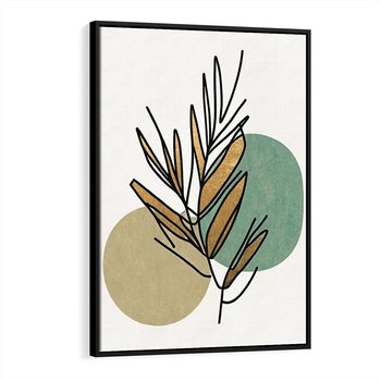 Obraz w ramie 50x70 - Migocące Ścieżki Wizji - abstrakcyjny obraz boho, liście - rama czarna