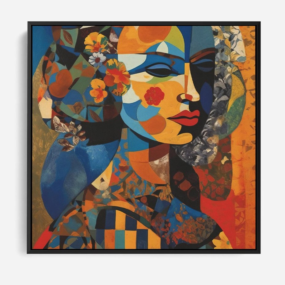 Obraz w ramie 50x50 - Impresje Cichego Szeptu - abstrakcyjny obraz, portret kobiety - rama czarna